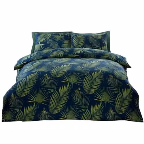 Rapport Home Palma Tropical Floral Microfibre Single Duvet Cover Set with Pillowcase in Green and Blue, W/D/H: 135 x 200 cm and 50 x 75 cm