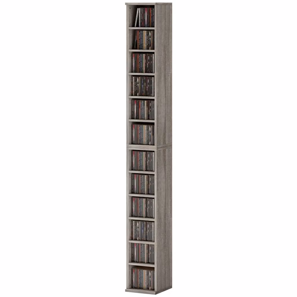 Rolipo 2 Pack Grey CD DVD Media Storage Towers with Adjustable Shelves – 2