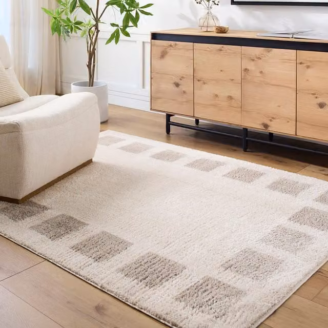 Livabliss Fossay Shag Washable Modern High Pile Geometric Rug in Mid Grey, W: 140 cm, L: 200 cm