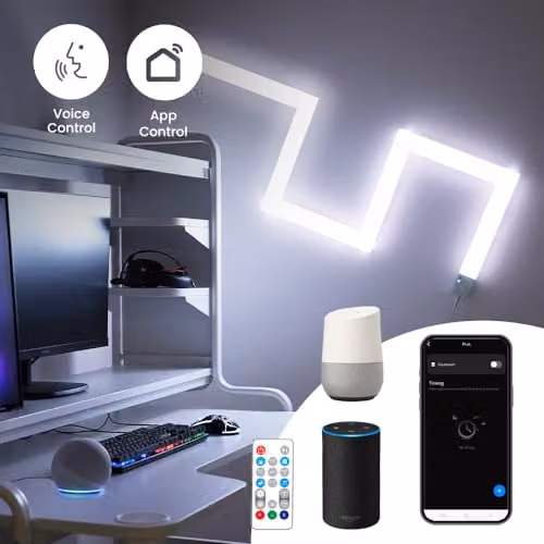 ValueLights Smart RGBIC LED Light Bars Kit, Multicolour Neon Flex with App Control, Music Sync, Remote Control and Timer, Compatible with Amazon Alexa and Google Assistant, Set of 6 – 5