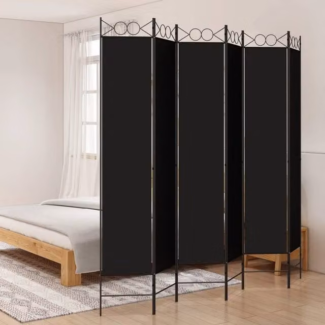 Berkfield Home 6-Panel Fabric Room Divider in Black, W/H: 240 x 220 cm – 1