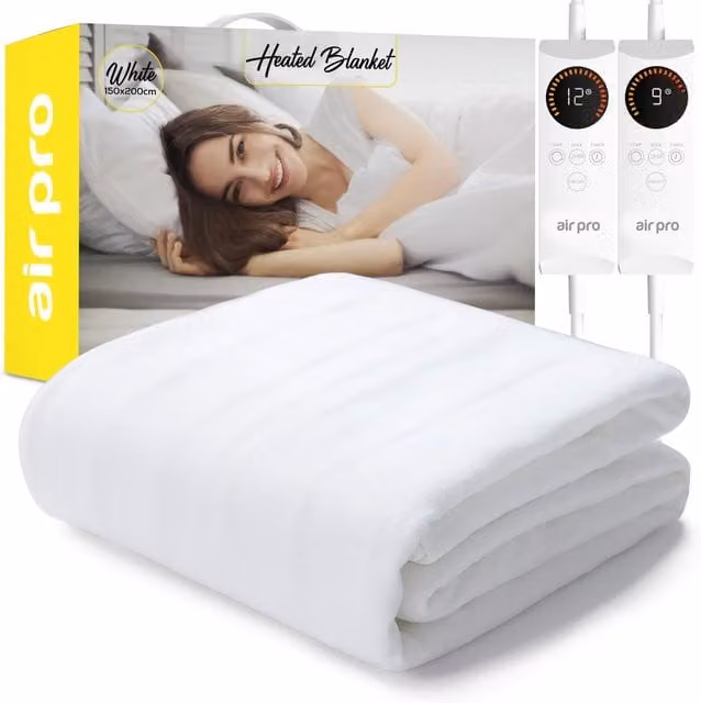 Air Pro White King Size Electric Blanket Fully Fitted Flannel Mattress Cover with Elastic Straps, W/D/H: 180 x 200 cm