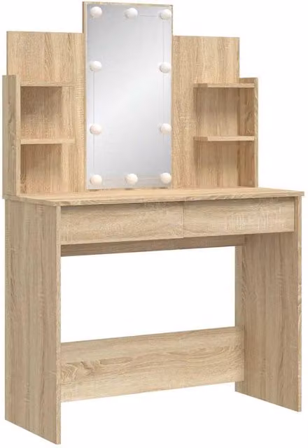 Berkfield Home Beautiful Dressing Table with LED Lights in Sonoma Oak and Light Brown, W/D/H: 96 x 40 x 142 cm
