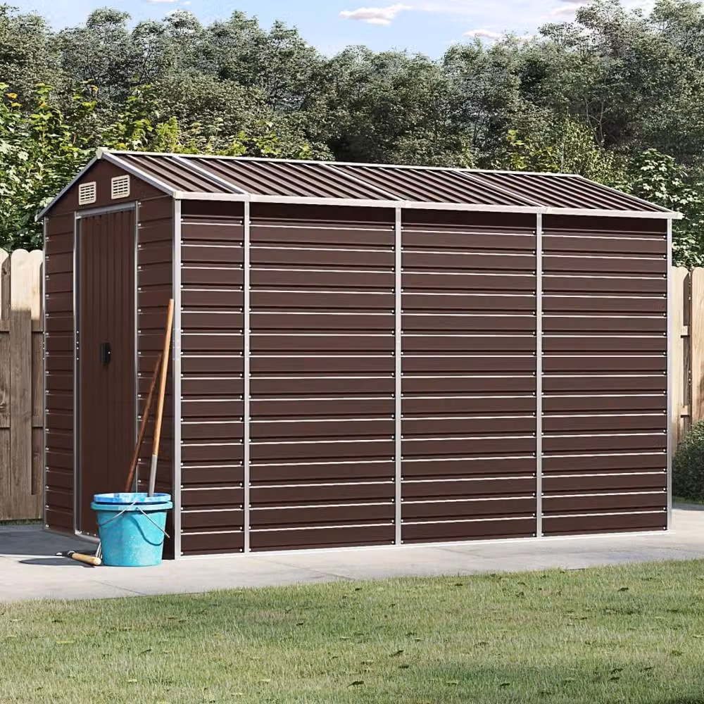 Berkfield Home Brown Galvanised Steel Garden Shed W/D/H: 191 x 300 x 198 cm – 2