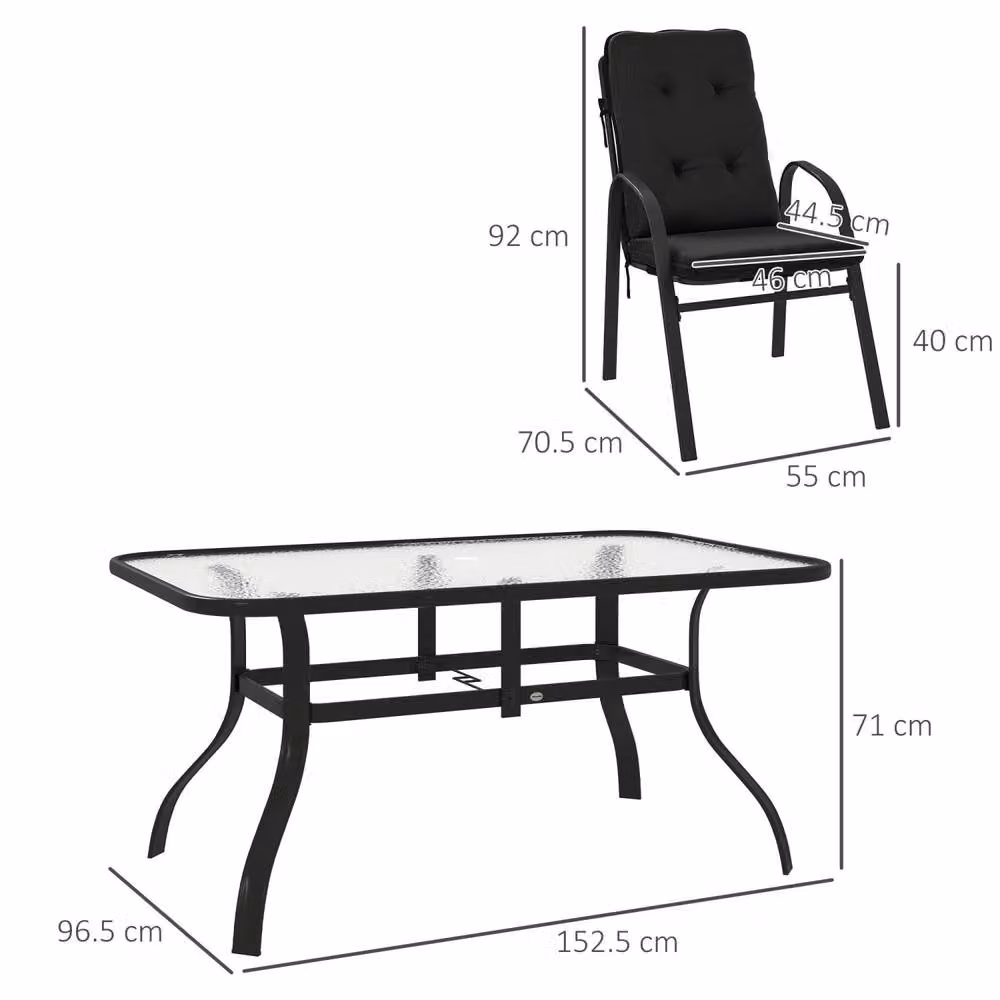 Wyld Haus Sahale 6 Seater Black Garden Dining Set with Glass Table and Padded Cushions – 3