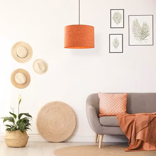 Happy Homewares Rustic Orange and White Linen Fabric Drum Lampshade, Diameter: 30 cm – 2