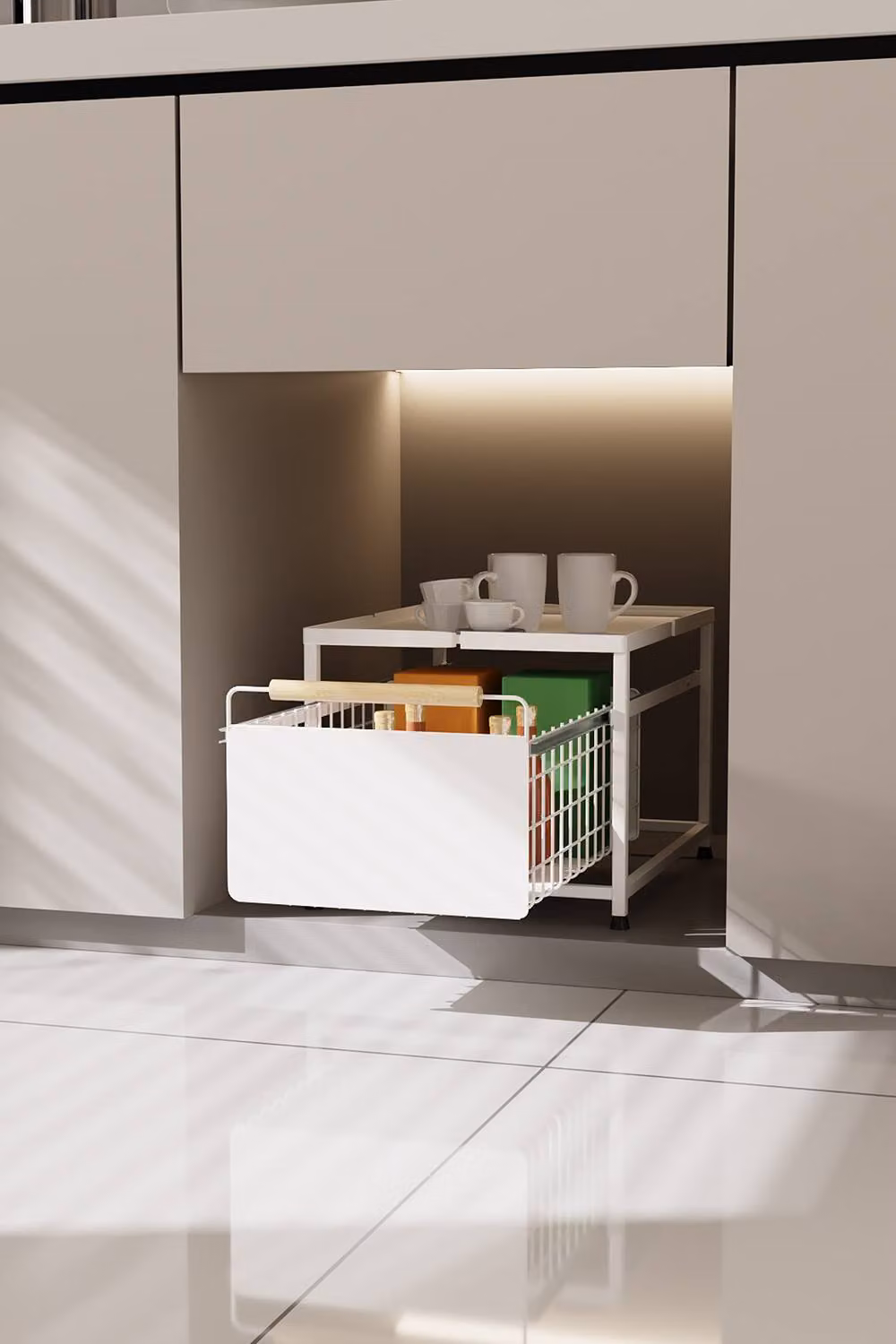 Living and Home 2-tier Metal Kitchen Pull-Out Storage Drawer Basket Organiser Spice Rack, White – 3