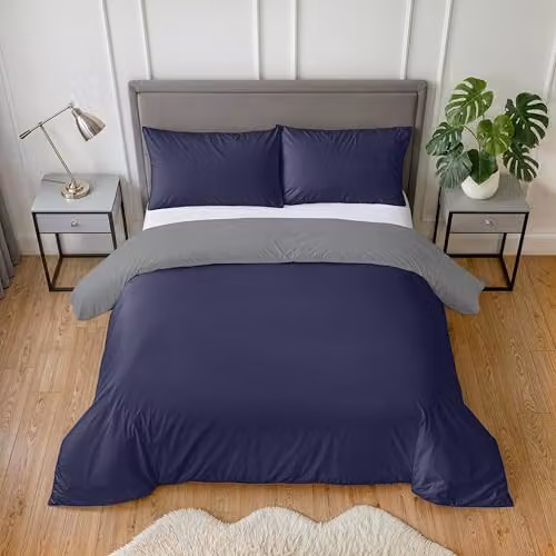 Voltico Reversible Microfibre Duvet Cover and Pillowcase Set in Blue and Grey – 6