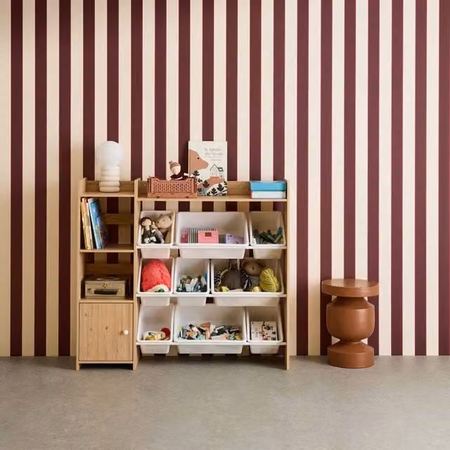 sweeek Storage Unit with 9 Storage Boxes, 4 Shelves and 1 Door, Light Brown, W/D/H: 100.0 x 29.7 x 111.8 cm