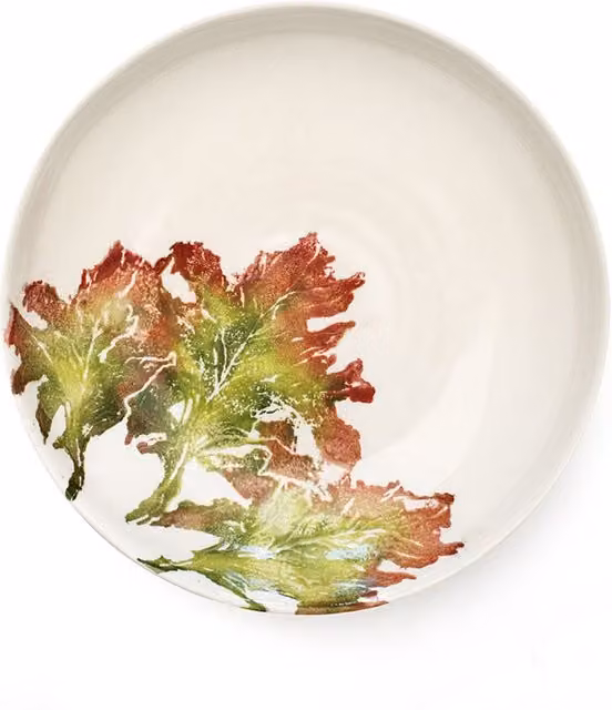 BlissHome Lollo Rosso Hand Made Ceramic Serving Bowl in Green and Purple, Diameter: 24 cm