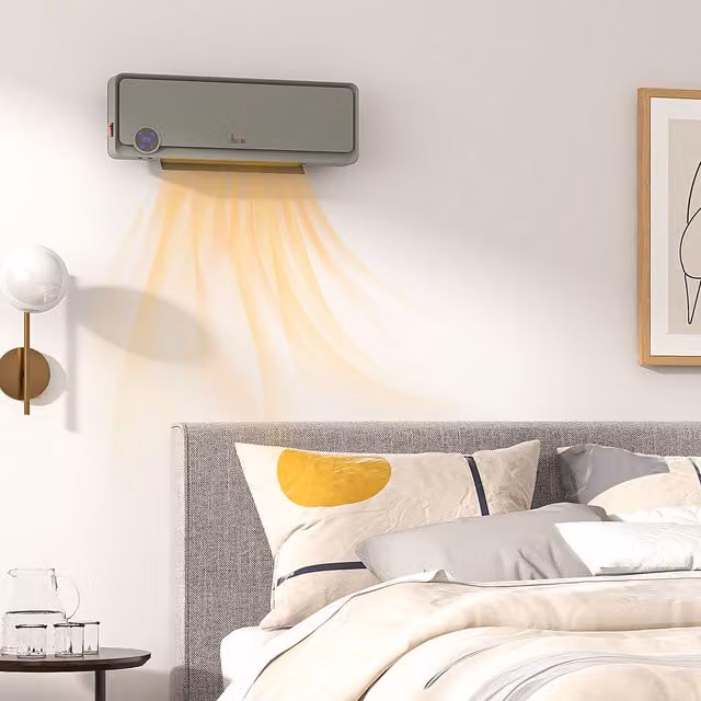 HOMCOM Wall Mounted Ceramic Fan Heater with Remote Control and Timer, 2000W, Grey – 1