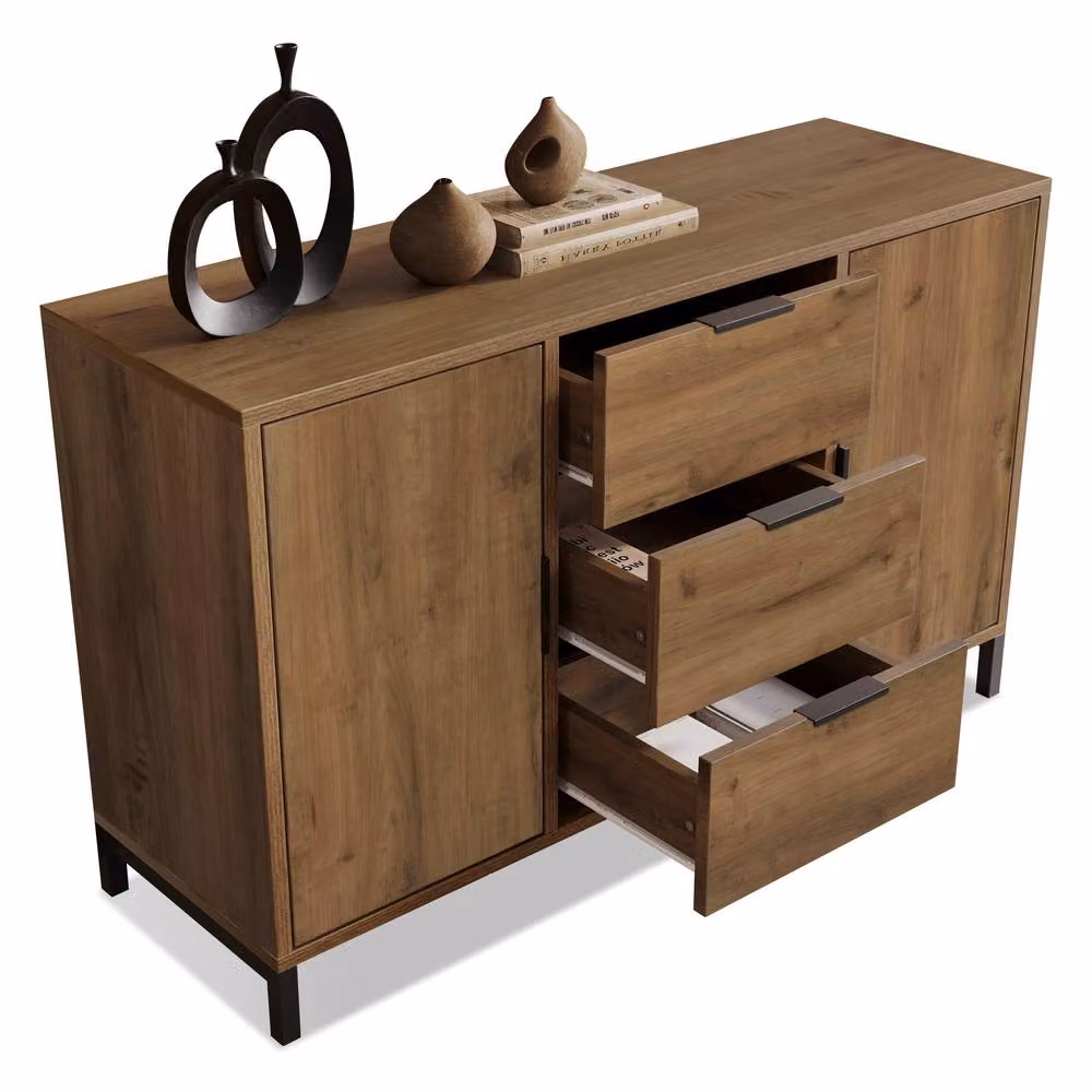 Merax Industrial Oak Sideboard Cabinet in Brown and Black with Wood and Metal Construction – 6
