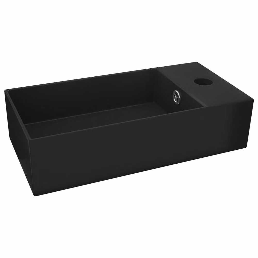 Berkfield Home Rectangular Ceramic Countertop Bathroom Sink with Overflow in Matt Black – 2
