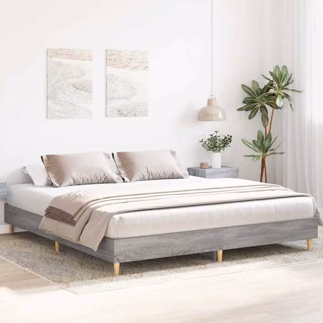Berkfield Home Durable Engineer Bed Frame in Grey Sonoma, W/D/H: 160 x 25 x 203 cm