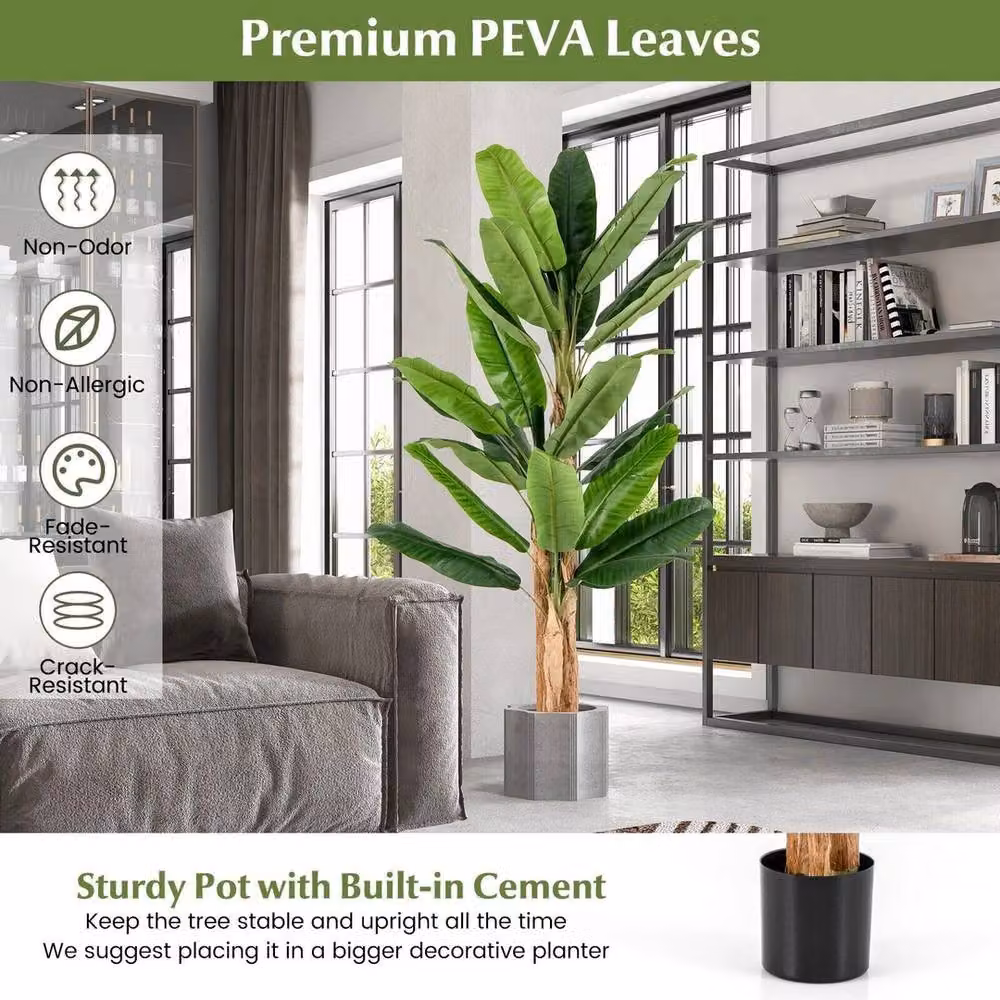 NESTLUNE Green Fake Banana Tree with 27 Large Leaves – 3