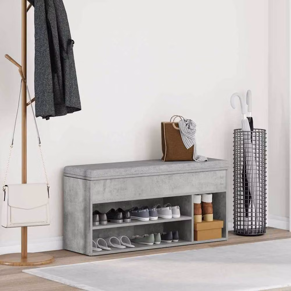 Berkfield Home Shoe Bench in Concrete Grey, W/D/H: 102 x 30.5 x 45 cm – 2
