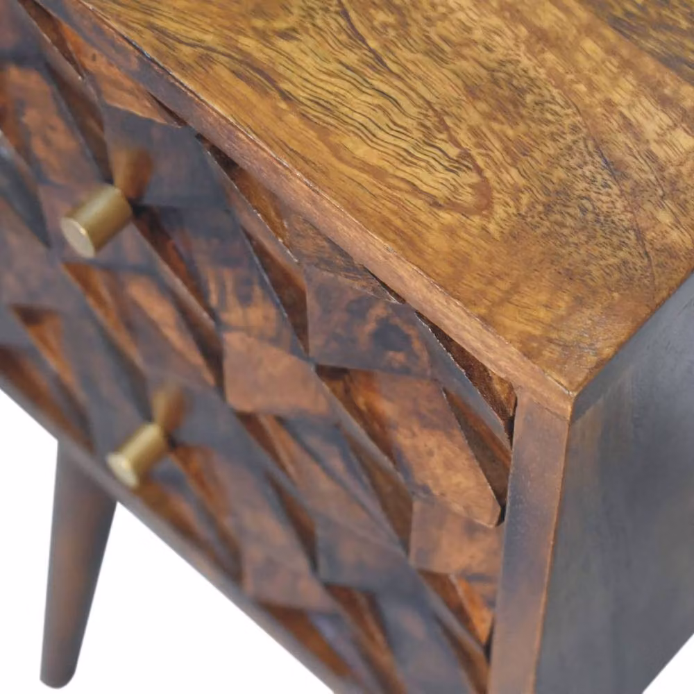 Wyld Haus Olbia Mini Mango Wood Bedside Table with 2 Drawers in Brown – 3
