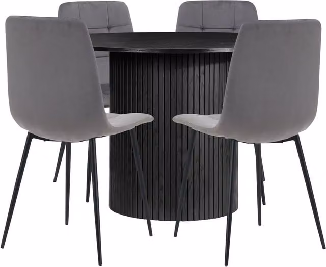 Birlea Axel Round Fluted Dining Table and 4 Chairs Set in Matt Black