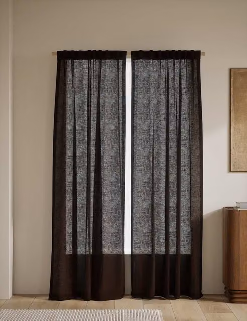 M&S Cotton Linen Blend Sheer Multiway Curtains, Brown, W: 183 cm, H: 168 cm
