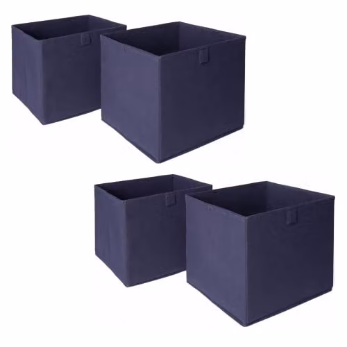 OHS Set of 4 Fabric Collapsible Storage Boxes in Blue, W/D/H: 27.0 x 27.0 x 27.0 cm – 1
