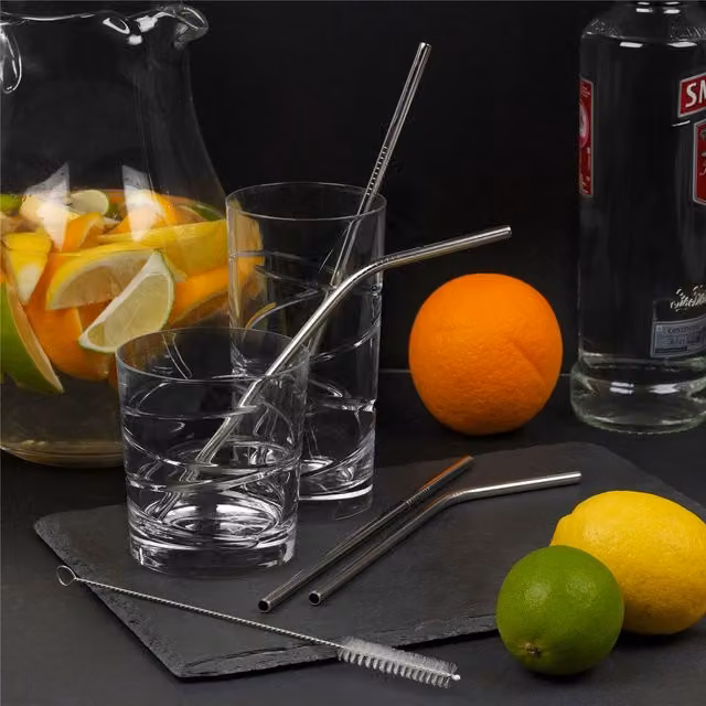 Homiu Stainless Steel Straws in Silver and Red