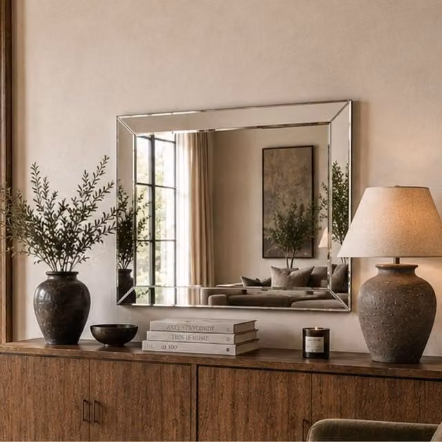 Yearn Mirrors Contemporary Minimalist Rectangular Wall Mirror in Black and Transparent, W: 120 cm – 1