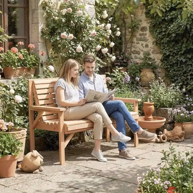 Outsunny 2 Seater Wooden Garden Bench with Armrests in Brown
