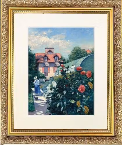 Frames by Post Dahlias Mounted and Framed Multicolour Floral Print in Gold Dahlia Frame, W: 91 cm, H: 71 cm