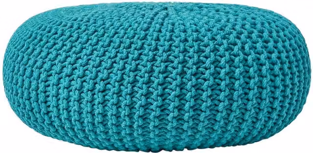 Homescapes Petrol Cotton Knitted Cylindrical Pouffe, Diameter: 70 cm
