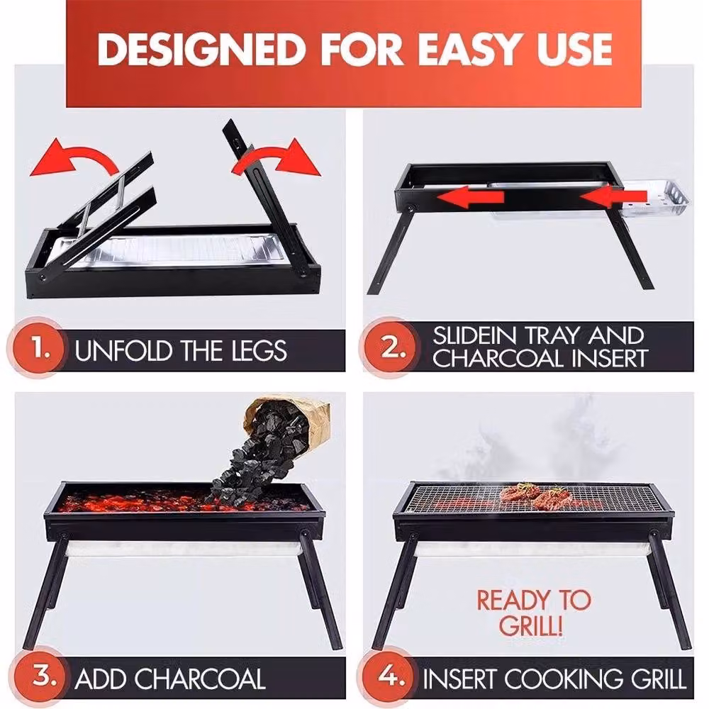 Nordara Portable Folding Steel Charcoal Tabletop BBQ Grill in Black – 6