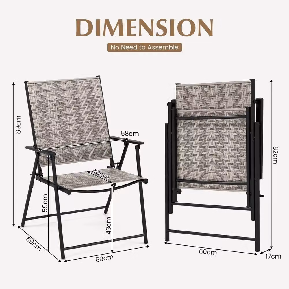 Kelvenix Grey Wicker Outdoor Dining Chairs with Armrests – 2