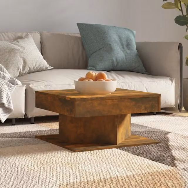 Berkfield Home Smoked Oak Coffee Table in Brown, W/D/H: 57 x 57 x 30 cm – 1