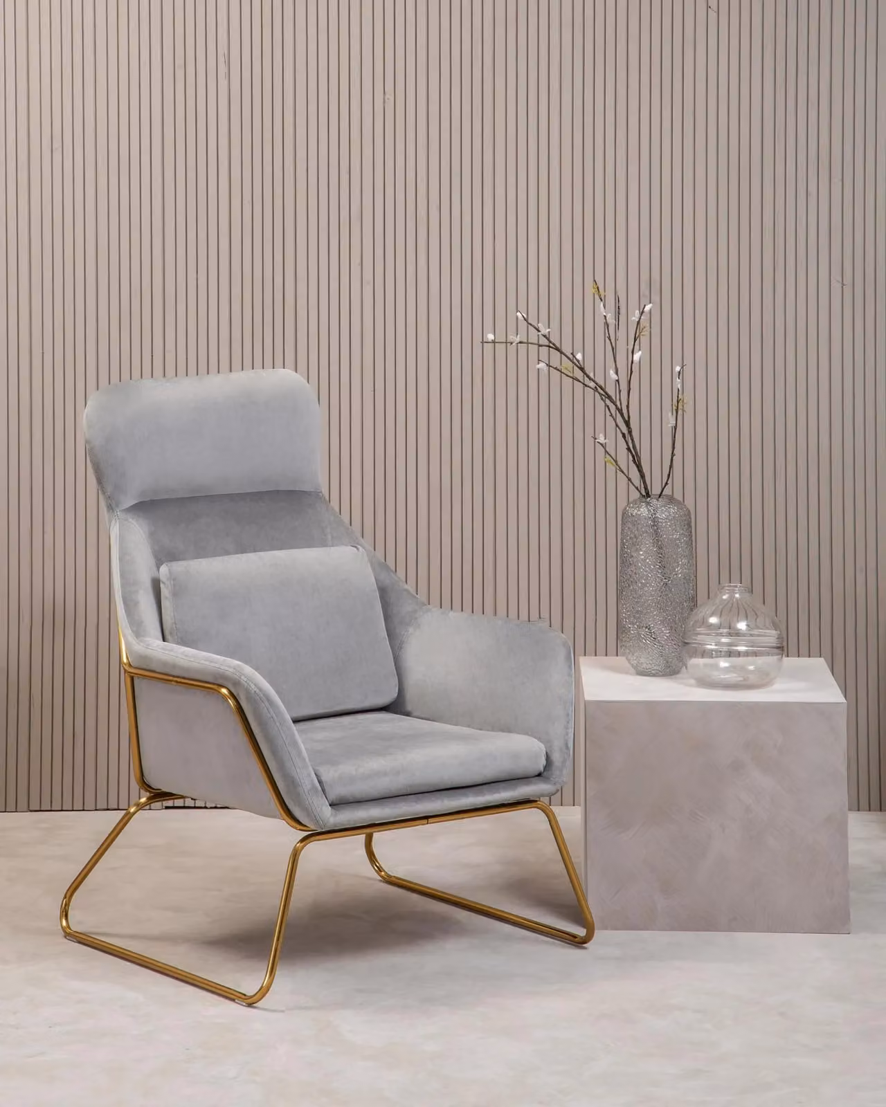 Orsina Stockholm Modern Velvet Armchair in Grey – 3
