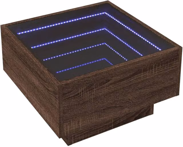 Berkfield Home Decorative LED Coffee Table in Brown Oak, W/D/H: 50 x 50 x 30 cm