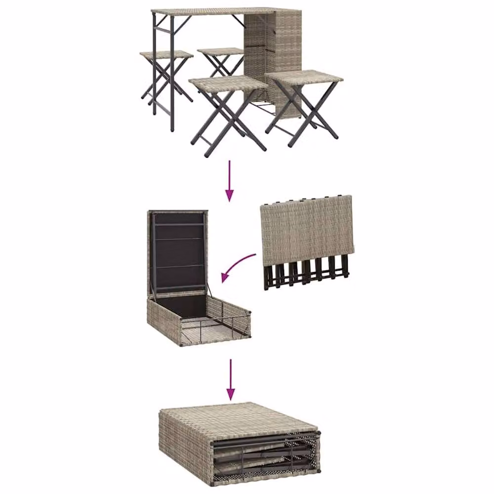 Berkfield Home 5 Piece Foldable Garden Dining Set in Light Grey Poly Rattan and Metal – 4