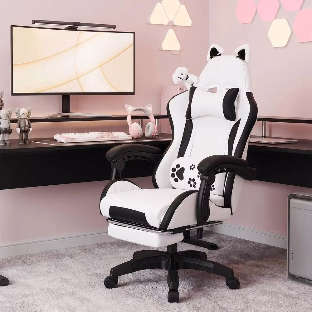 KORVIXA White and Multicolour Gaming Chair with Dog Ears and Headrest – 3