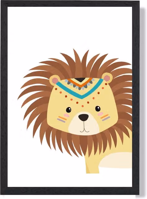ARTZE Peeking Lion Tribal Animal Framed Print, Yellow and Black, A2 – 1