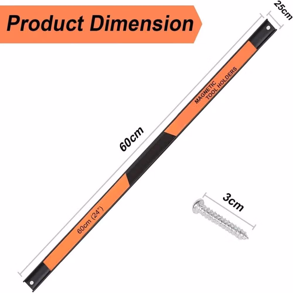 ATEK Set of 3 Magnetic Tool Holders with Removable Dividers, Wall Mounted, Orange, 60 cm – 2