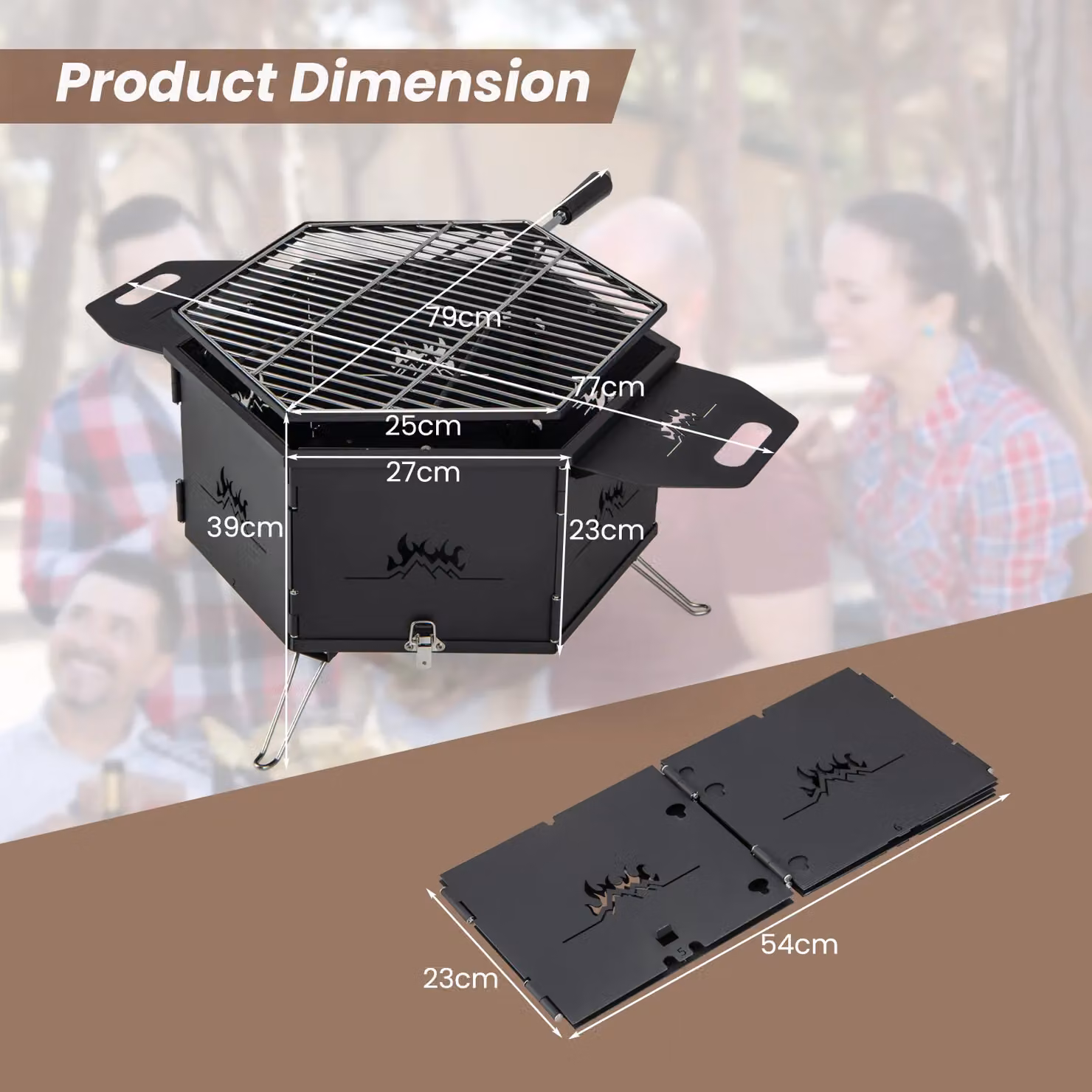 Costway Portable Charcoal Hibachi Grill and Smoker, Black Stainless Steel Tabletop Design, W/D/H: 77 x 39 x 27 cm – 5