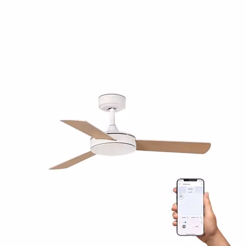 Netlighting Mini Small 3 Blade Ceiling Fan in Matt White and Brown with Tuya Smart System – 1