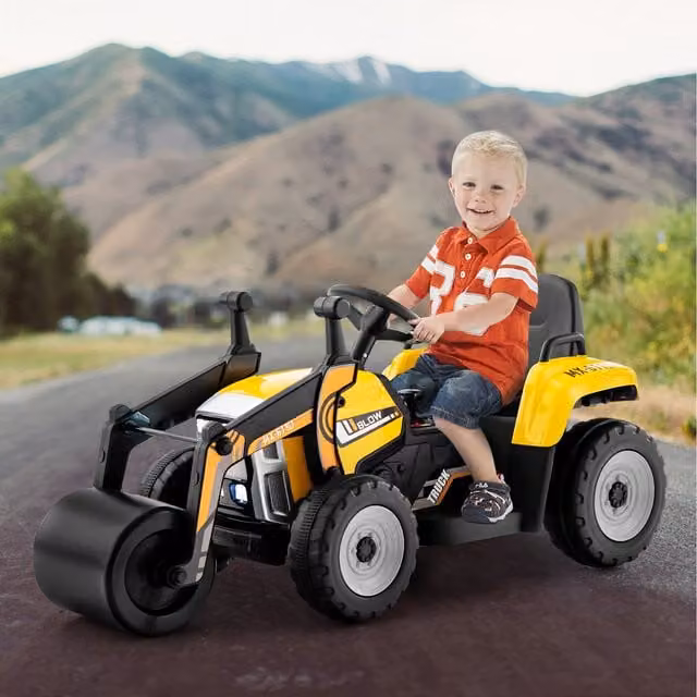 Costway Kids Electric Ride on Road Roller with Light and Sound Effects, Yellow
