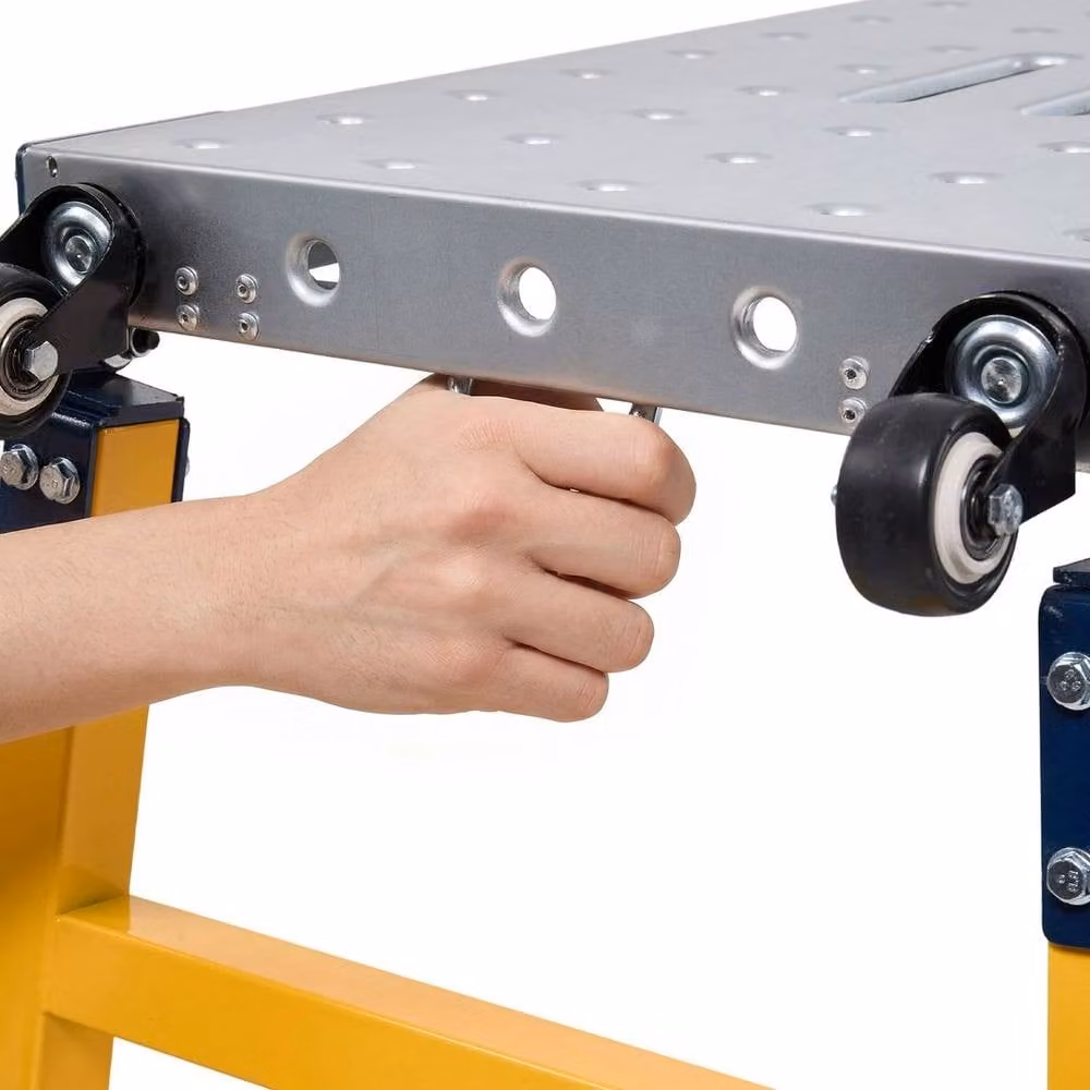FLAVORA Foldable Portable Step Platform Work Bench in Multicolour Galvanised Steel, W/D/H: 120 x 36 x 60-90 cm – 4