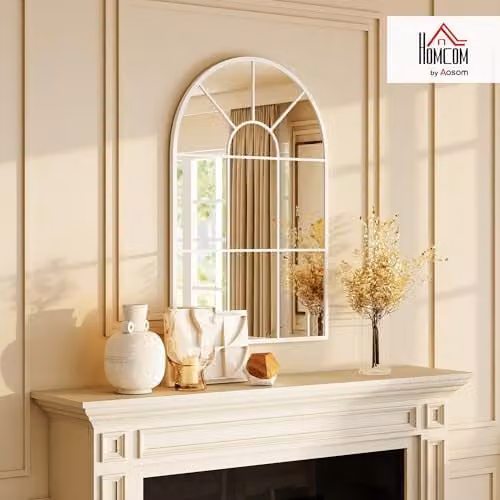 HOMCOM Retro Arched Window Wall Mirror in White, W/H: 60 x 91 cm – 2