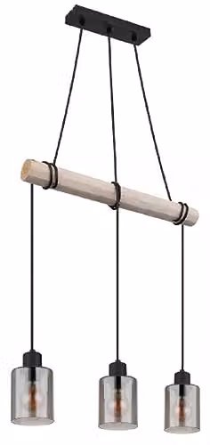 GLOBO Hadera Bar Pendant Light with Black Wood and Smoke Glass Shades