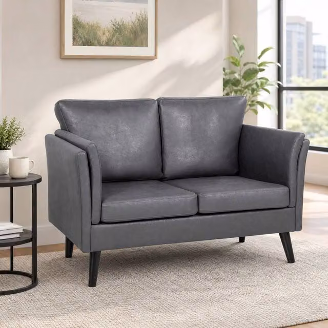 STILVORA 2-Seater Modern Grey Leather Sofa with Rubberwood Frame – 1