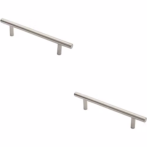 Loops 2-Pack 19mm Straight T-Bar Pull Handles in Brushed Satin Stainless Steel, 225mm Fixing Centres, Silver