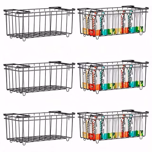 KORVIXA 6 Pack Heavy Duty Steel Stackable Wire Storage Baskets, Black, Width: 80 cm