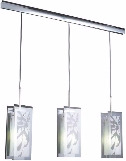 Netlighting Euphoria Linear Pendant 3 Light Chrome and White Opal Glass Suspended Lighting