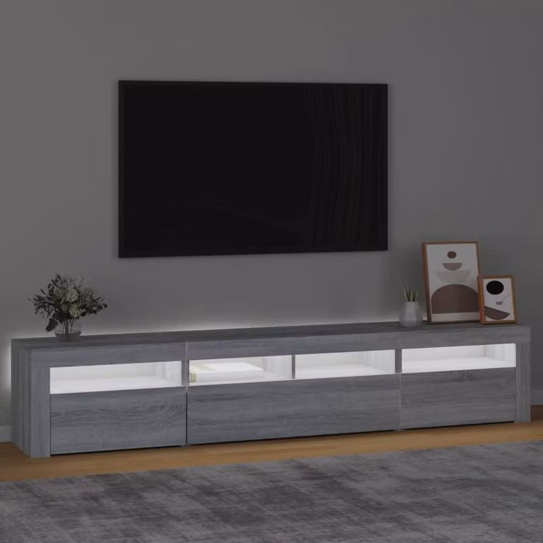 Berkfield Home Modern TV Cabinet with LED Lights in Grey Sonoma, W: 210 cm, D: 40 cm, H: 40 cm