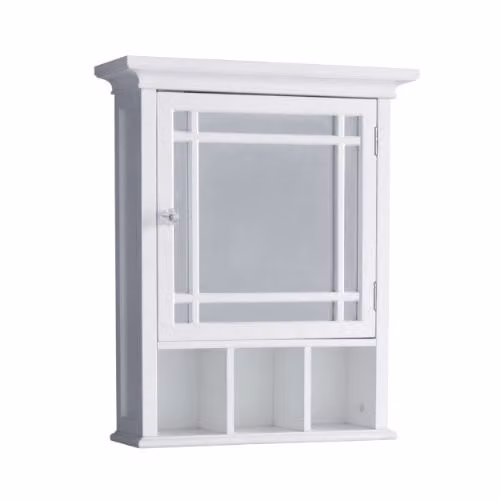 Teamson Home Neal White Wooden Bathroom Medicine Cabinet with Mirrored Hinged Doors and Internal Shelves – 1